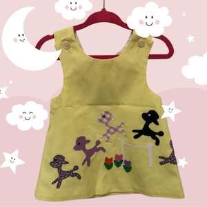 Baby Yellow Sheep Applique Overall Dress, Chocolate Soup brand